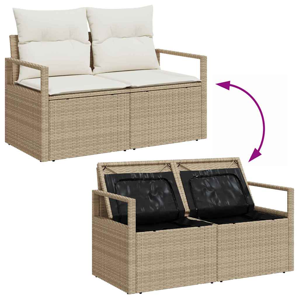 Gartensofa-set mit Speicher 7 pcs Beige und Creme Poly-Rattan