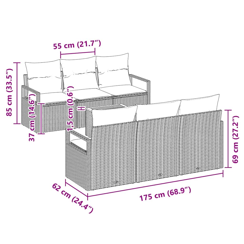 Gartensofa-set mit Speicher 7 pcs Beige und Creme Poly-Rattan
