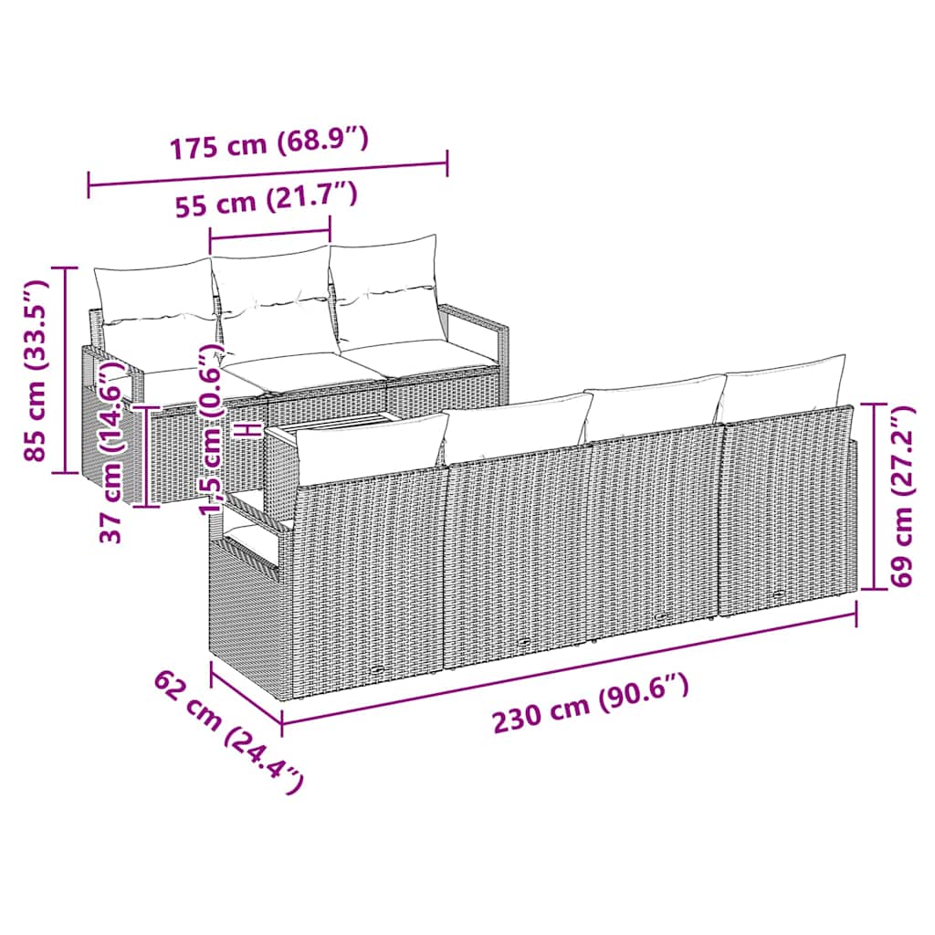 Gartensofa-set mit Speicher 8 pcs Grau Poly-Rattan
