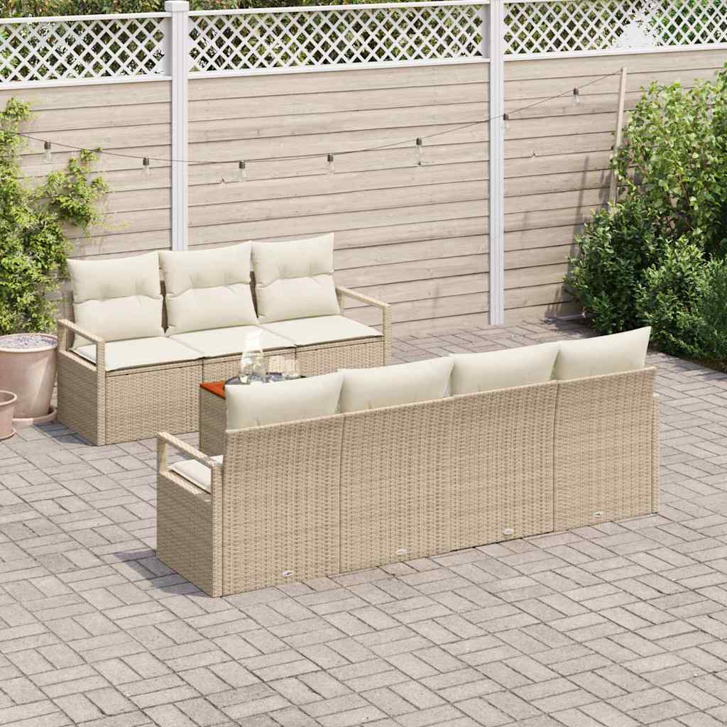 Gartensofa-set mit Speicher 8 pcs Beige und Creme Poly-Rattan