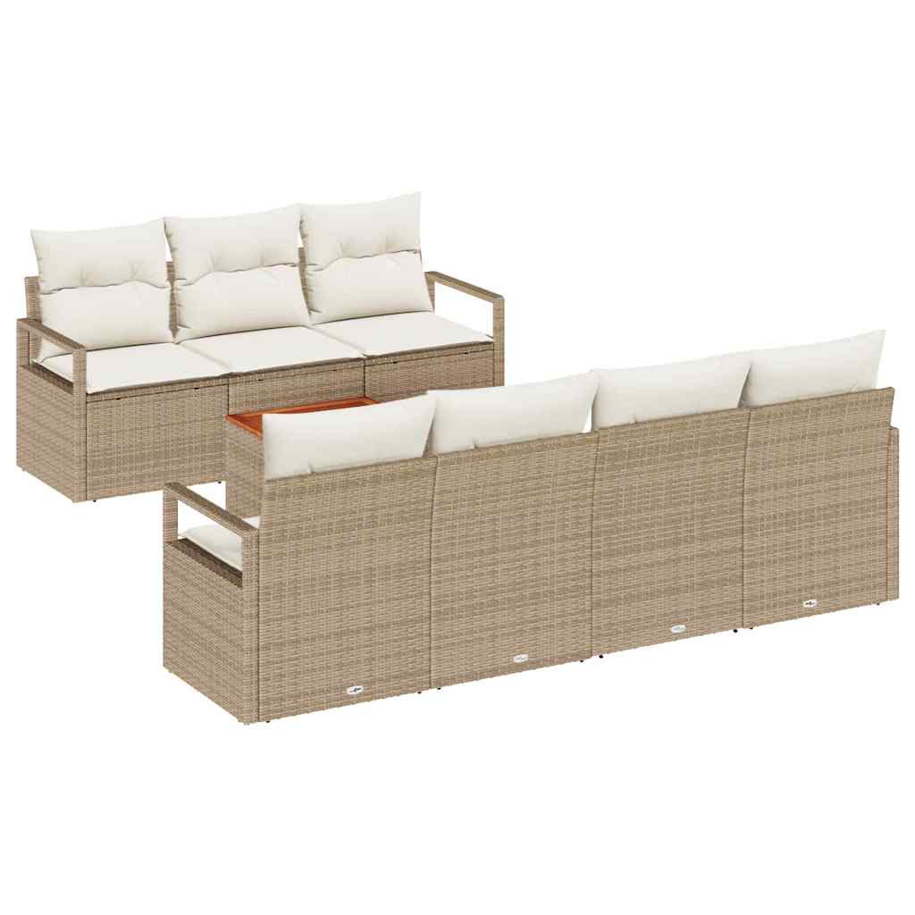 Gartensofa-set mit Speicher 8 pcs Beige und Creme Poly-Rattan