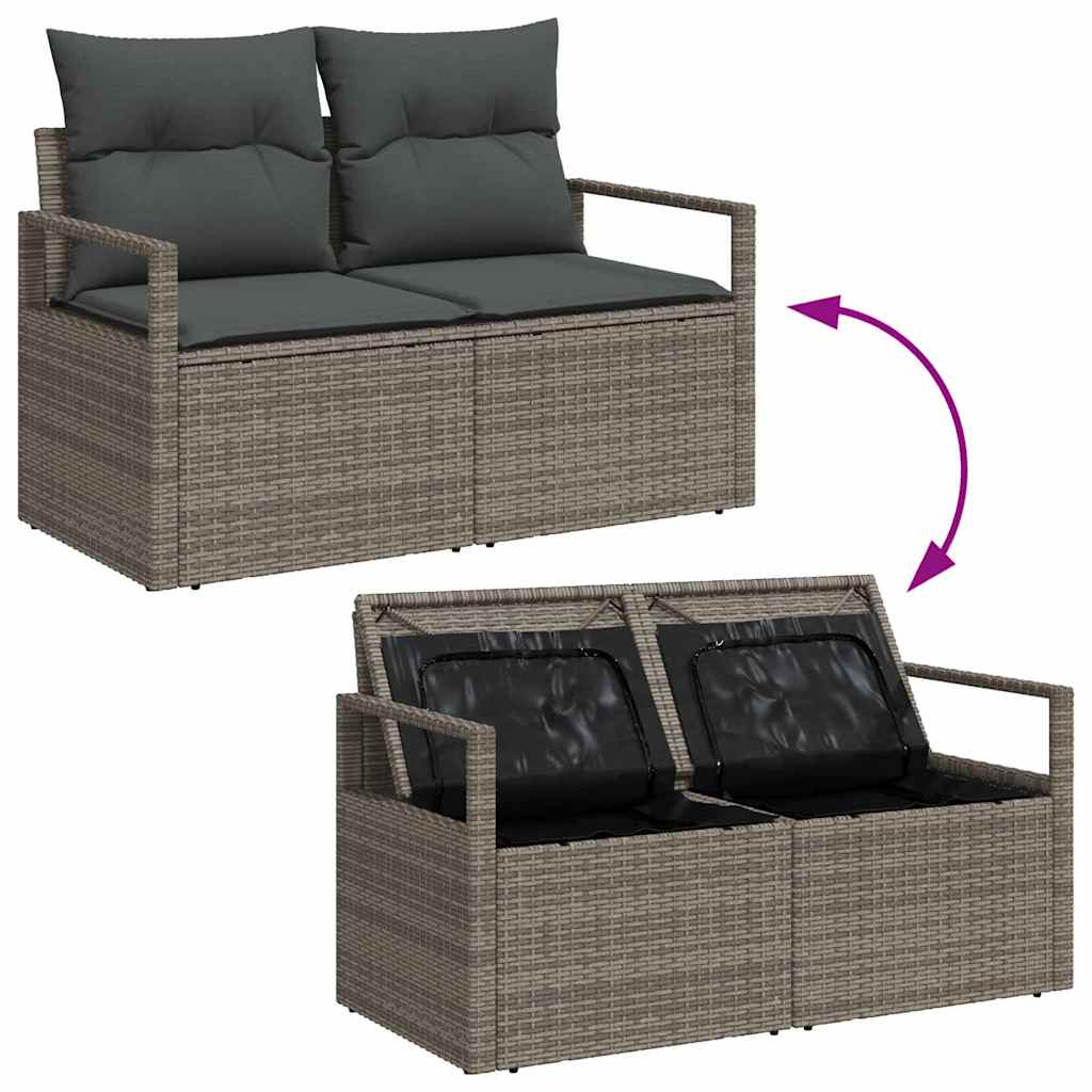 Gartensofa-set mit Speicher 8 pcs Grau Poly-Rattan