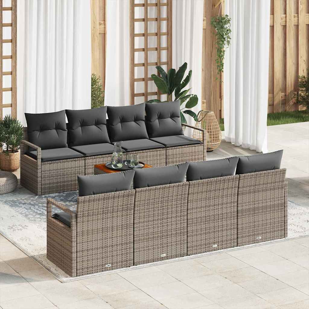 Gartensofa-set mit Speicher 9 pcs Grau Poly-Rattan