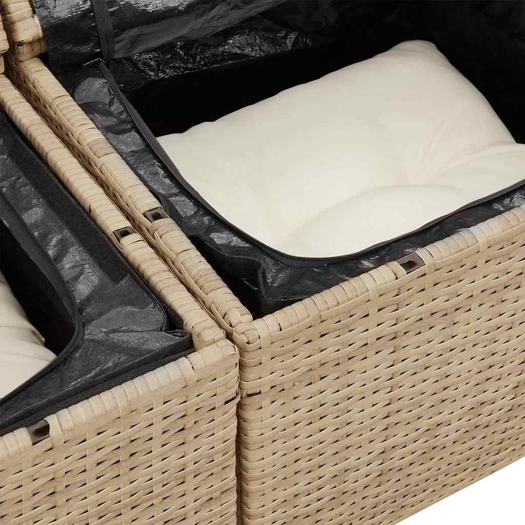 Gartensofa-set mit Speicher 6 pcs Beige und Creme Poly-Rattan