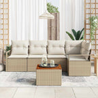 Gartensofa-set mit Speicher 6 pcs Beige und Creme Poly-Rattan