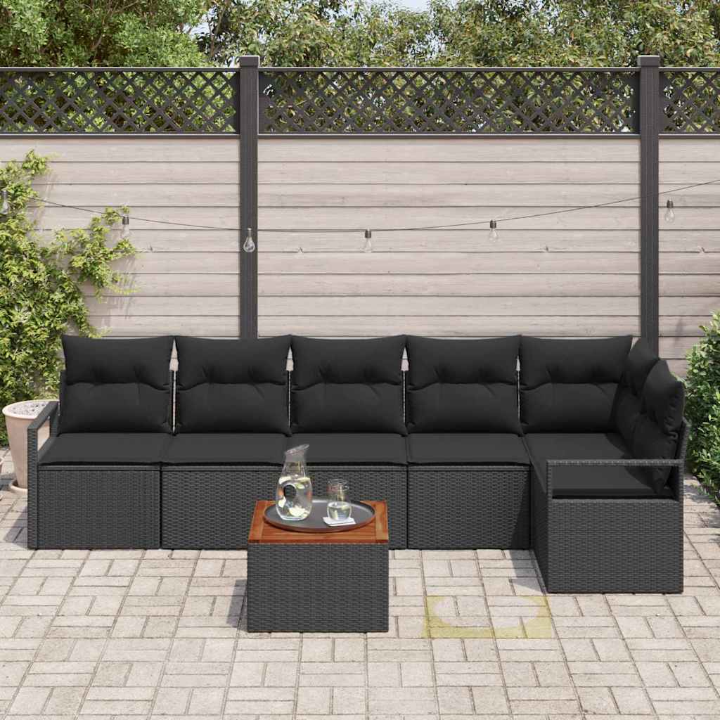 Gartensofa-set mit Speicher 7 pcs Schwarz Poly-Rattan