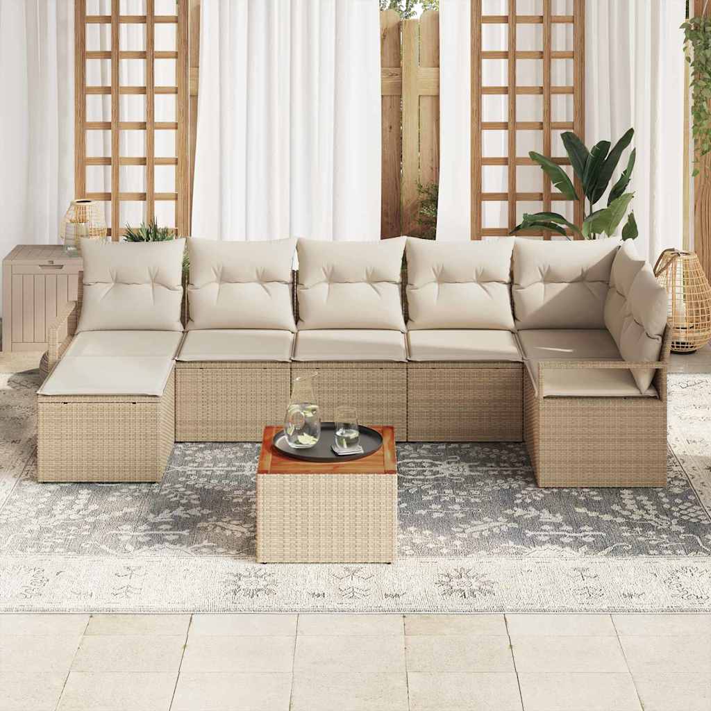Gartensofa-set mit Speicher 8 pcs Beige und Creme Poly-Rattan
