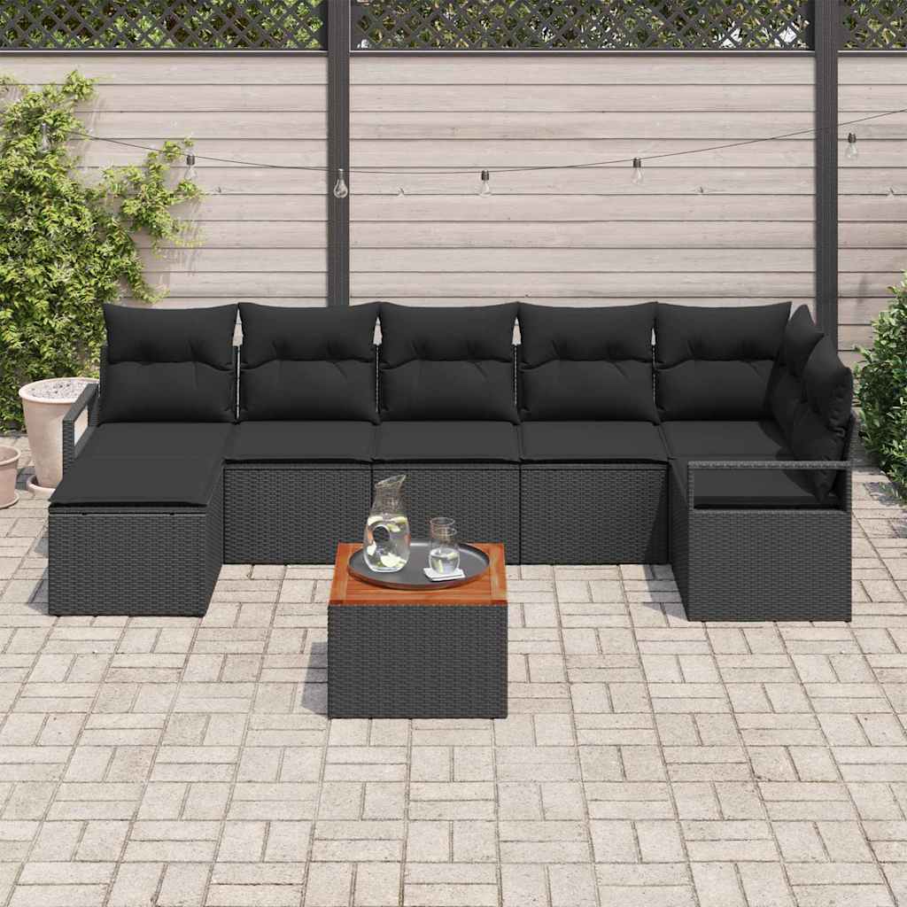 Gartensofa-set mit Speicher 8 pcs Schwarz Poly-Rattan