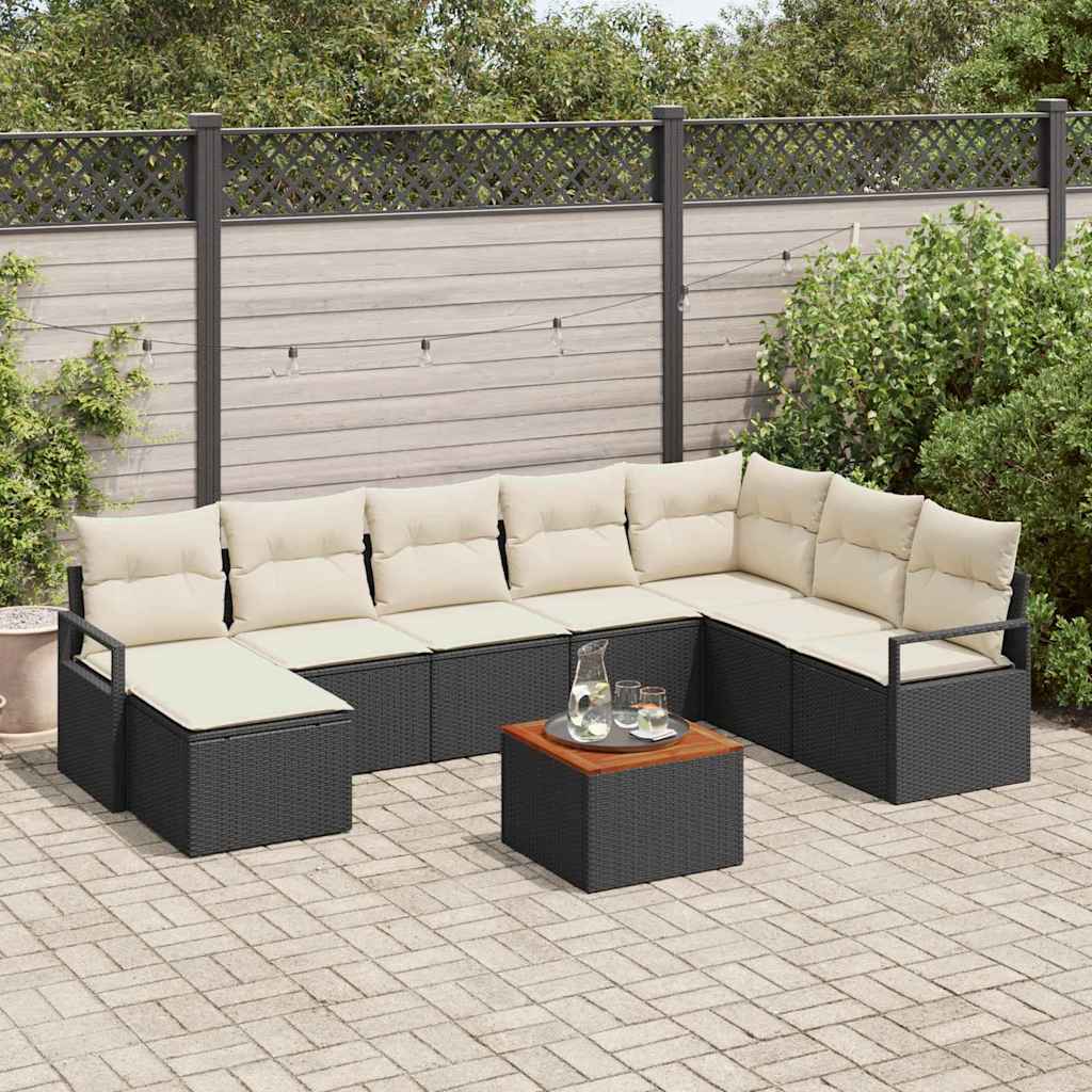 Gartensofa-set mit Speicher 9 pcs Schwarz und Creme Poly-Rattan
