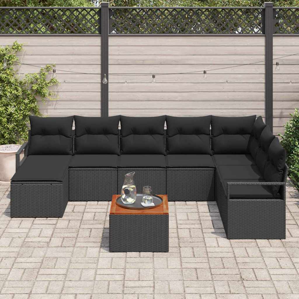 Gartensofa-set mit Speicher 9 pcs Schwarz Poly-Rattan