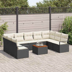 Gartensofa-set 10 pcs Schwarz und Creme Poly-Rattan