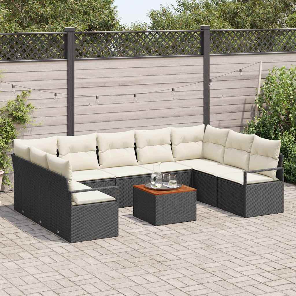 Gartensofa-set 10 pcs Schwarz und Creme Poly-Rattan