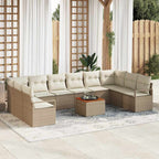 Gartensofa-set mit Speicher 11 pcs Beige und Creme Poly-Rattan
