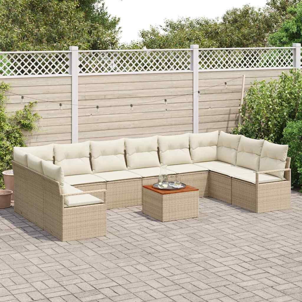 Gartensofa-set mit Speicher 11 pcs Beige und Creme Poly-Rattan