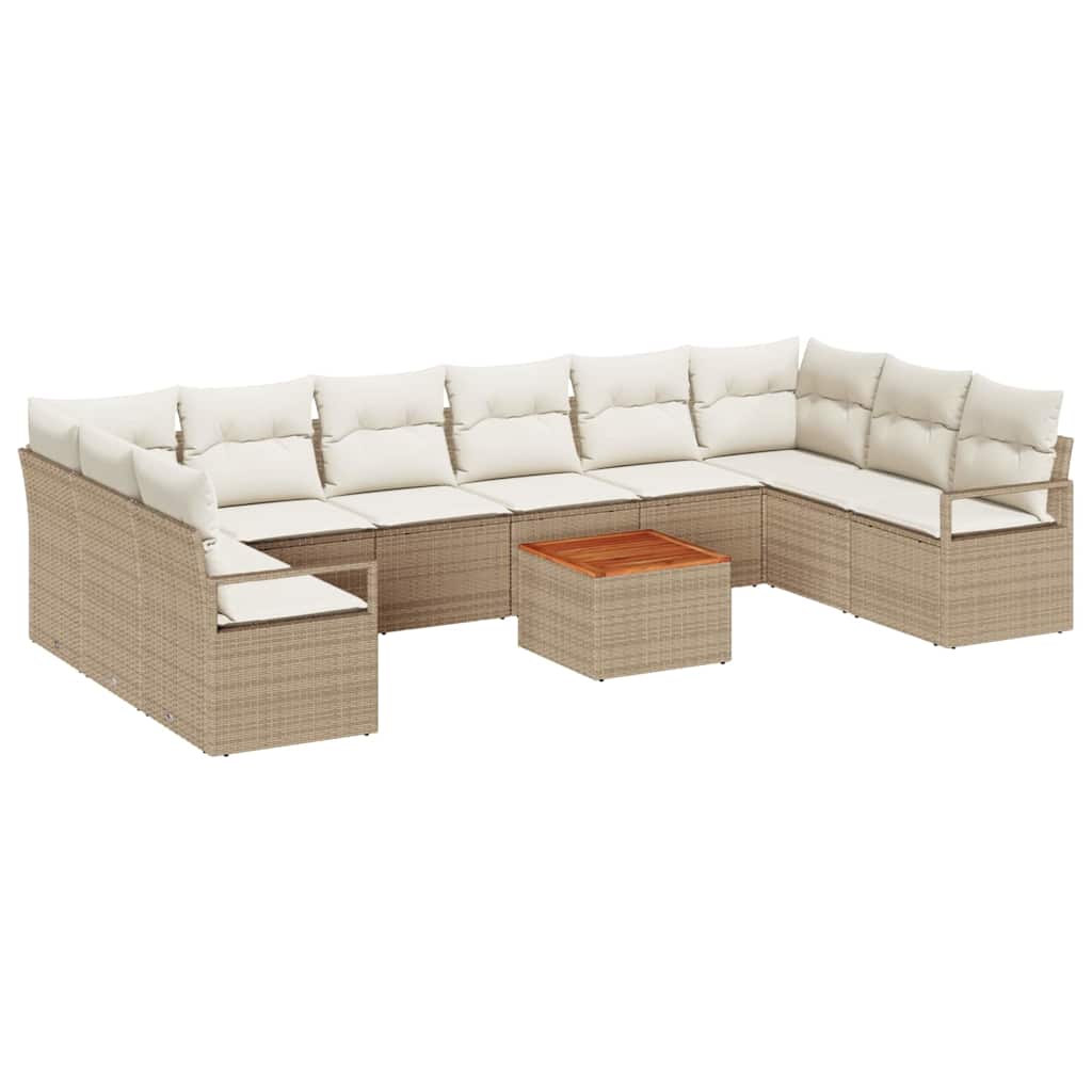 Gartensofa-set mit Speicher 11 pcs Beige und Creme Poly-Rattan