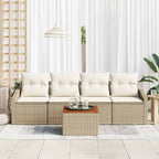 Gartensofa-set mit Speicher 5 pcs Beige und Creme Poly-Rattan
