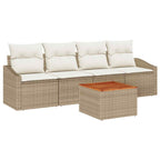 Gartensofa-set mit Speicher 5 pcs Beige und Creme Poly-Rattan