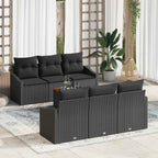 Gartensofa-set mit Speicher 7 pcs Schwarz Poly-Rattan
