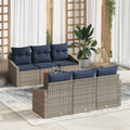 Gartensofa-set 7 pcs Grau und Marineblau Poly-Rattan