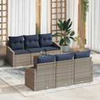 Gartensofa-set 7 pcs Grau und Marineblau Poly-Rattan