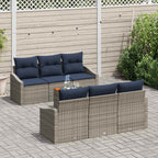 Gartensofa-set 7 pcs Grau und Marineblau Poly-Rattan