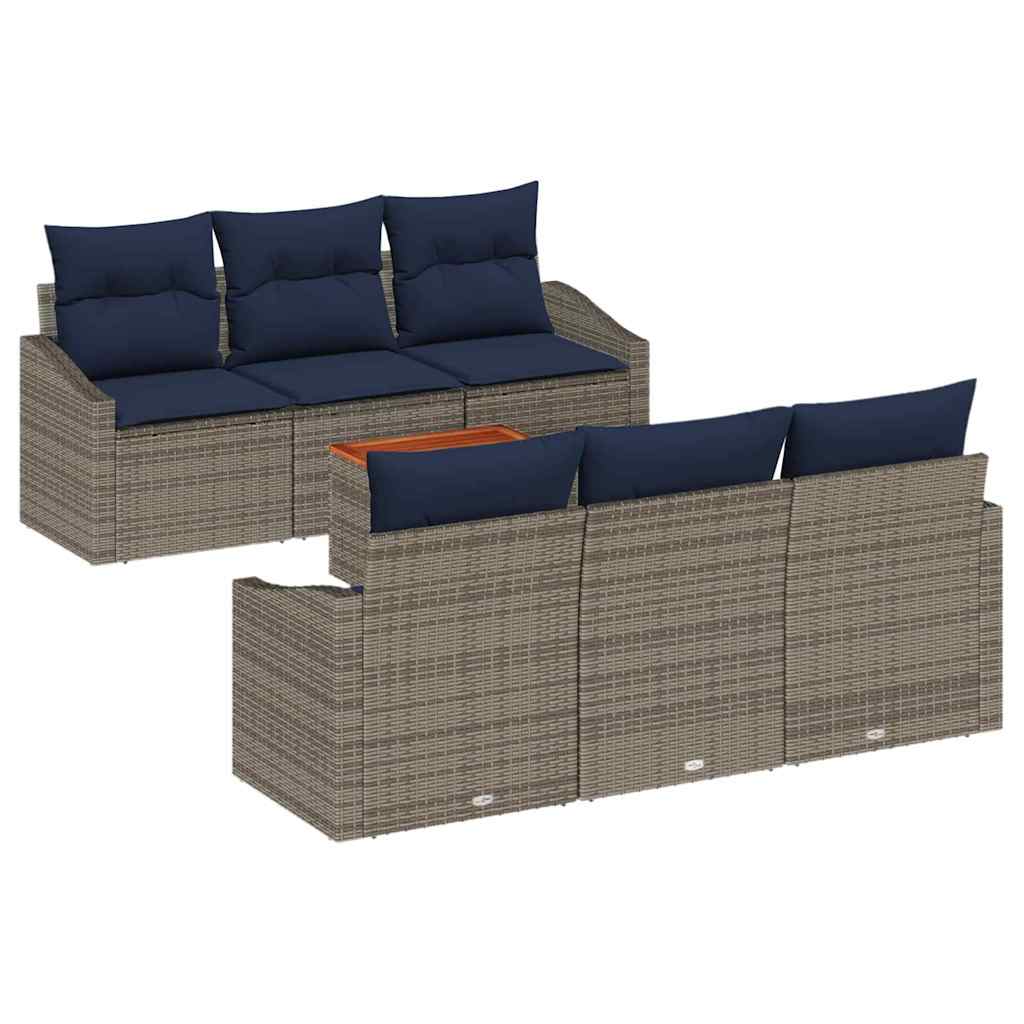 Gartensofa-set 7 pcs Grau und Marineblau Poly-Rattan