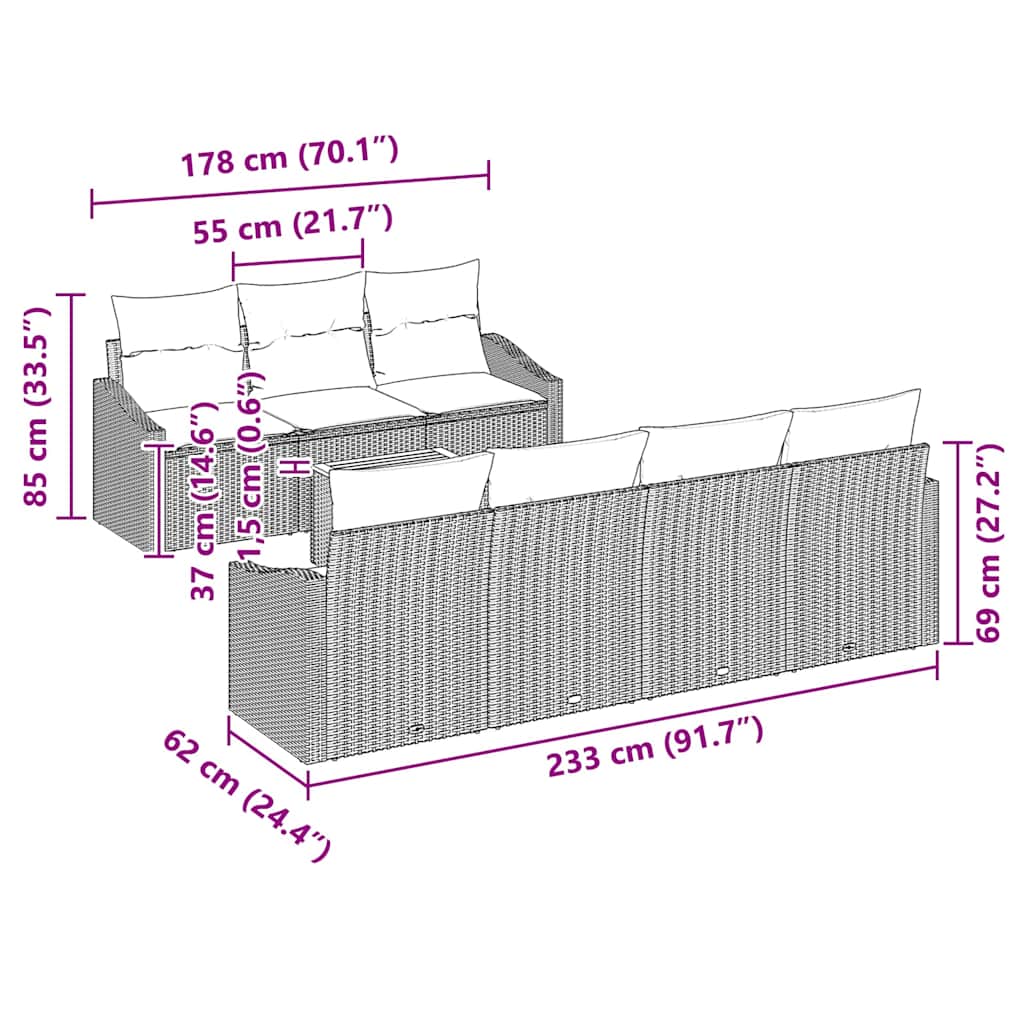 Gartensofa-set mit Speicher 8 pcs Grau Poly-Rattan
