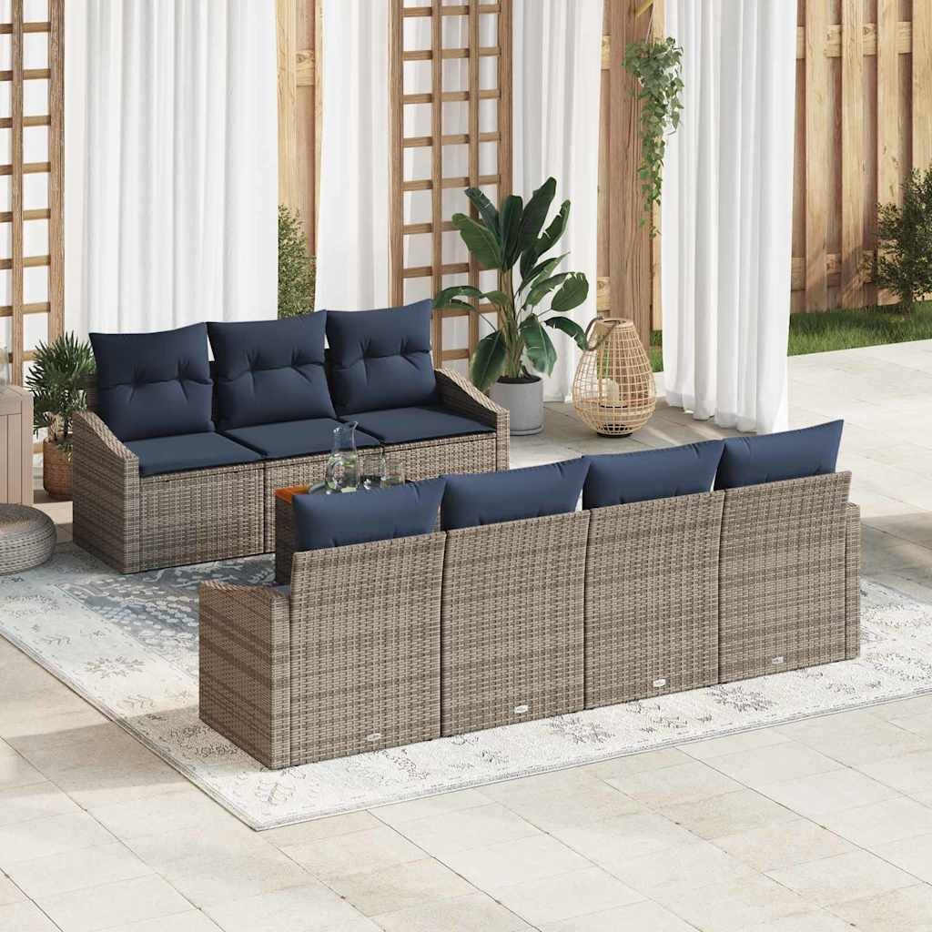 Gartensofa-set 8 pcs Grau und Marineblau Poly-Rattan