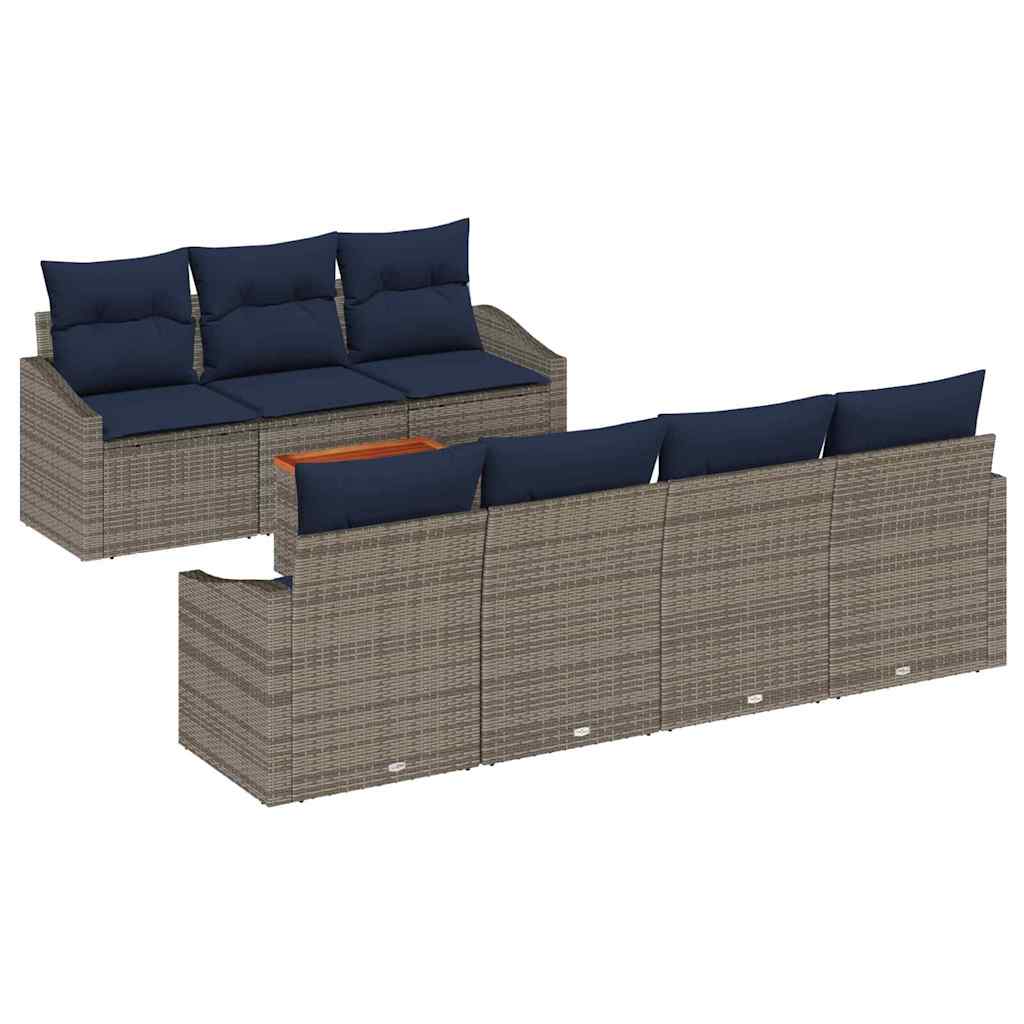 Gartensofa-set 8 pcs Grau und Marineblau Poly-Rattan