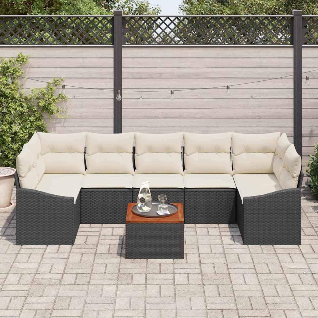 Gartensofa-set mit Speicher 8 pcs Schwarz und Creme Poly-Rattan