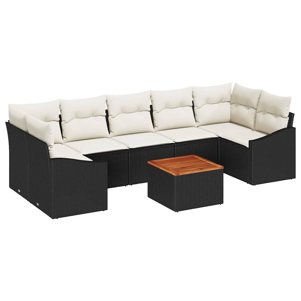 Gartensofa-set mit Speicher 8 pcs Schwarz und Creme Poly-Rattan