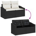 Gartensofa-set mit Speicher 8 pcs Schwarz und Creme Poly-Rattan