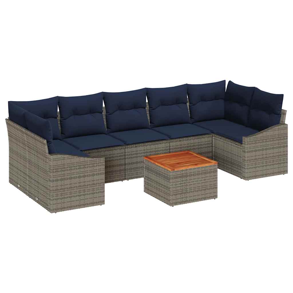 Gartensofa-set 8 pcs Grau und Marineblau Poly-Rattan