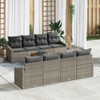 Gartensofa-set mit Speicher 9 pcs Grau Poly-Rattan