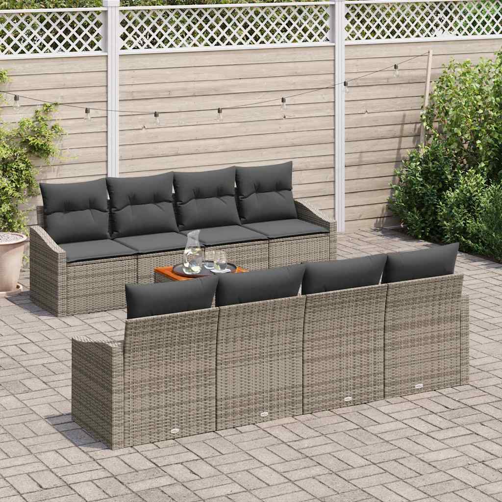 Gartensofa-set mit Speicher 9 pcs Grau Poly-Rattan