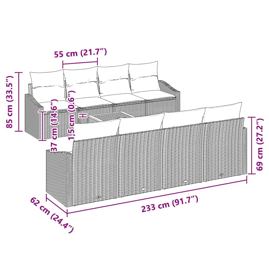Gartensofa-set mit Speicher 9 pcs Grau Poly-Rattan