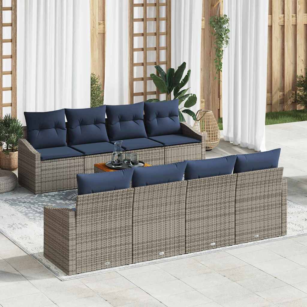 Gartensofa-set 9 pcs Grau und Marineblau Poly-Rattan