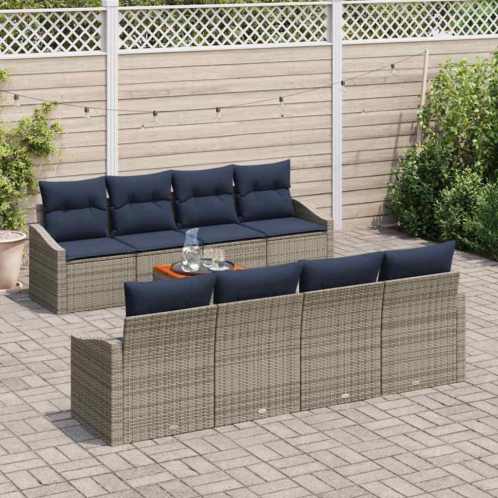 Gartensofa-set 9 pcs Grau und Marineblau Poly-Rattan