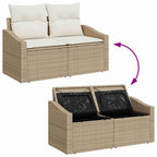 Gartensofa-set mit Speicher 9 pcs Beige und Creme Poly-Rattan