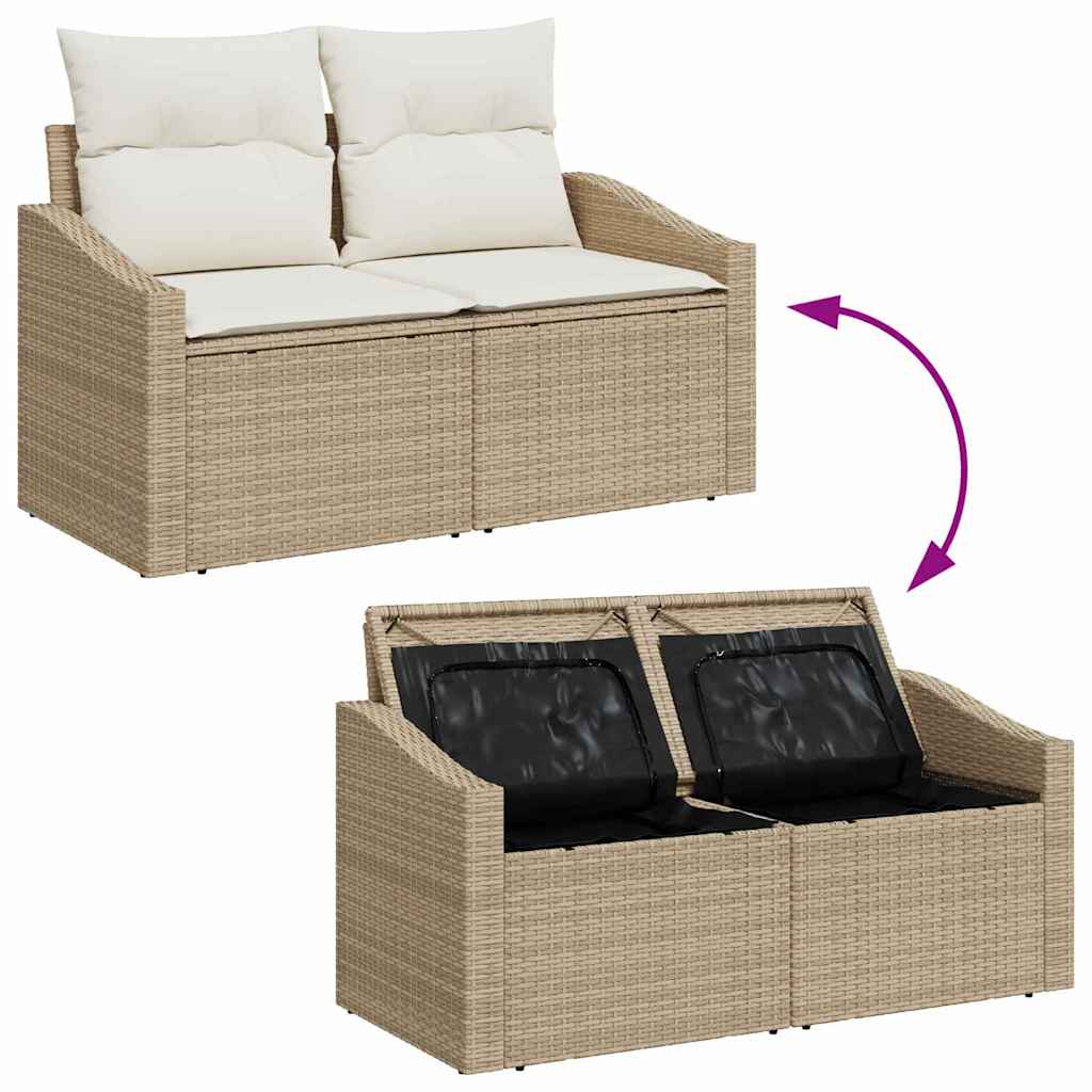 Gartensofa-set mit Speicher 9 pcs Beige und Creme Poly-Rattan
