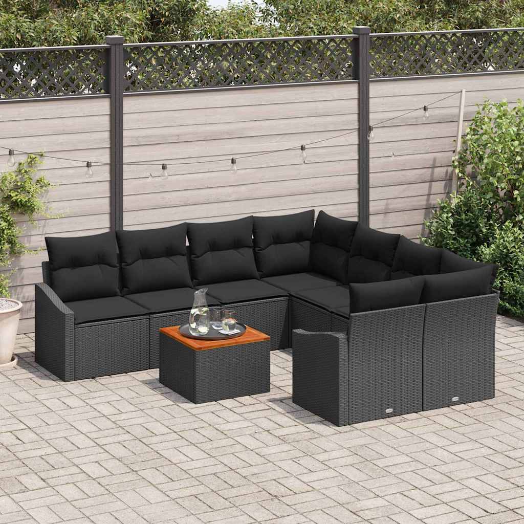 Gartensofa-set mit Speicher 9 pcs Schwarz Poly-Rattan