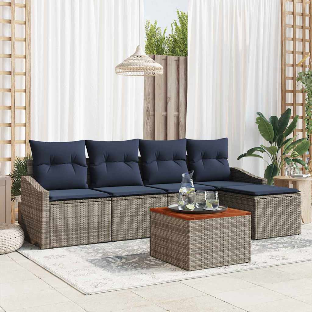 Gartensofa-set 6 pcs Grau und Marineblau Poly-Rattan