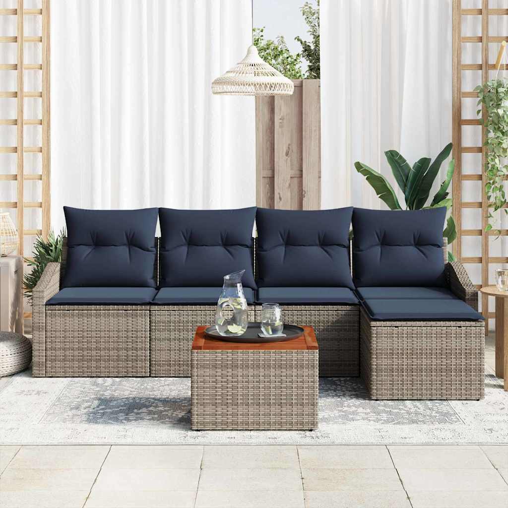 Gartensofa-set 6 pcs Grau und Marineblau Poly-Rattan