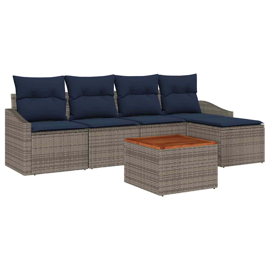 Gartensofa-set 6 pcs Grau und Marineblau Poly-Rattan