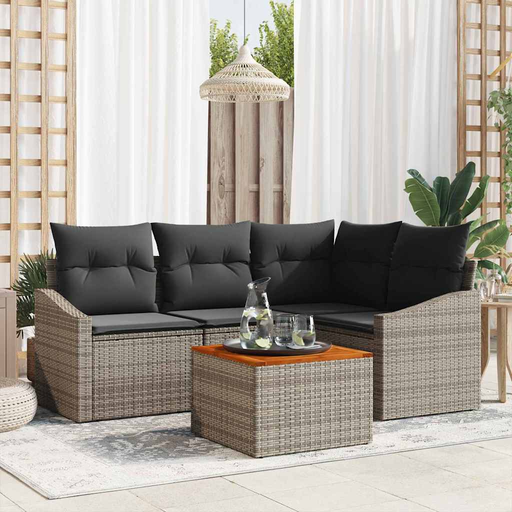 Gartensofa-set mit Speicher 5 pcs Grau Poly-Rattan