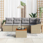 Gartensofa-set 6 pcs Beige und Hellgrau Poly-Rattan