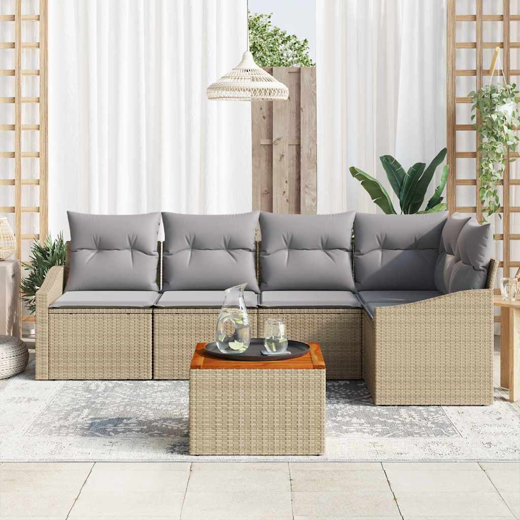 Gartensofa-set 6 pcs Beige und Hellgrau Poly-Rattan