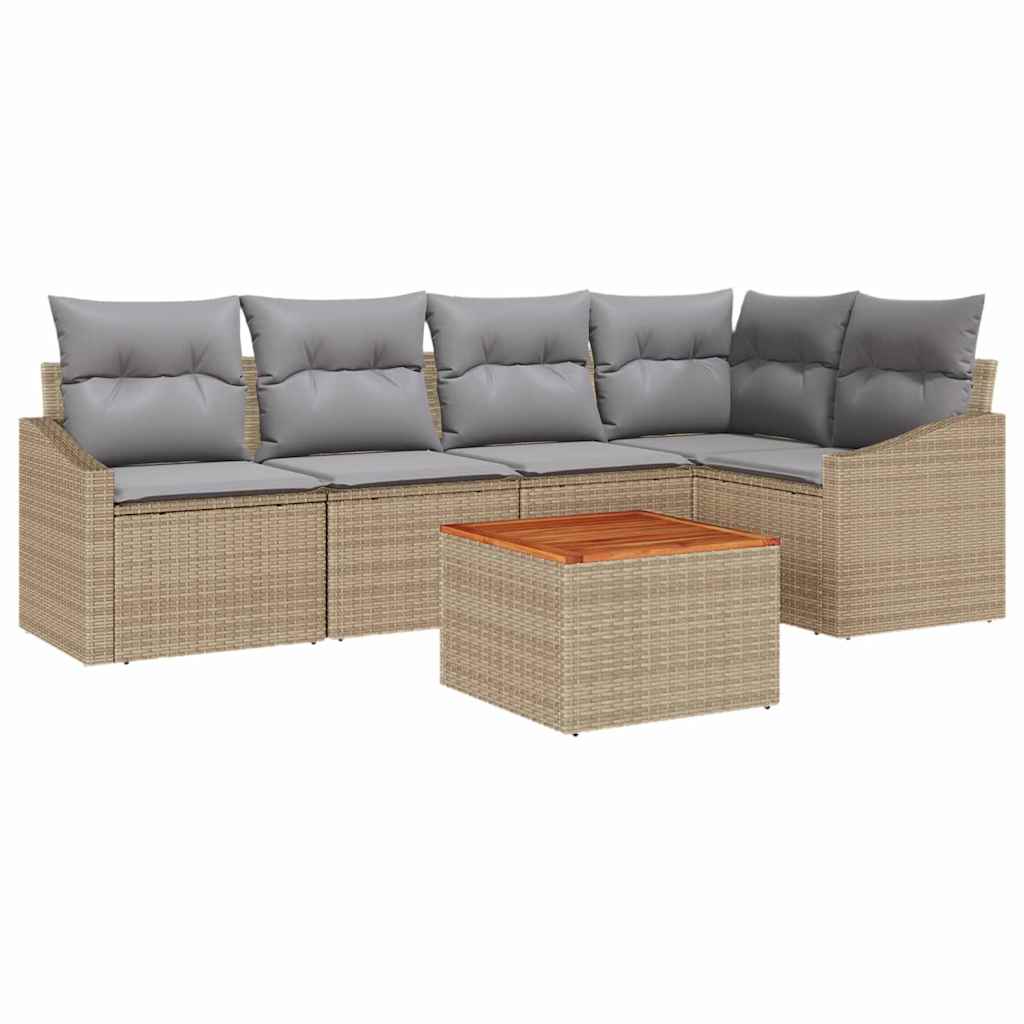 Gartensofa-set 6 pcs Beige und Hellgrau Poly-Rattan