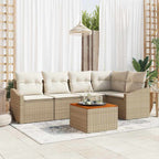 Gartensofa-set mit Speicher 6 pcs Beige und Creme Poly-Rattan