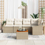 Gartensofa-set mit Speicher 6 pcs Beige und Creme Poly-Rattan